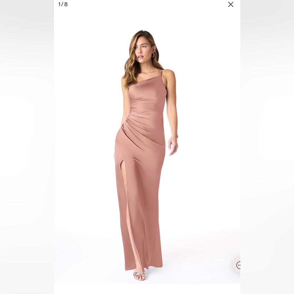 AZAZIE EREN Satin Rosette Fitted One Shoulder Stretch Satin Dress size a12